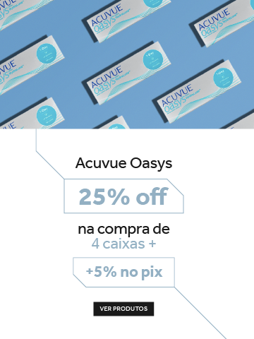 Lentes Acuvue Oasis com 25% de desconto na compra de 4 caixas. Mais 5% off pagando com Pix. Garanta sua visão clara com economia!