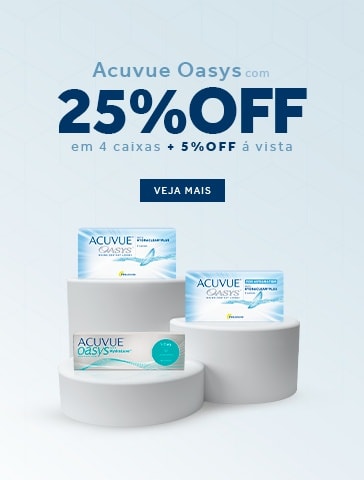 Lentes Acuvue Oasis com 25% de desconto na compra de 4 caixas. Mais 5% off pagando com Pix. Garanta sua visão clara com economia!