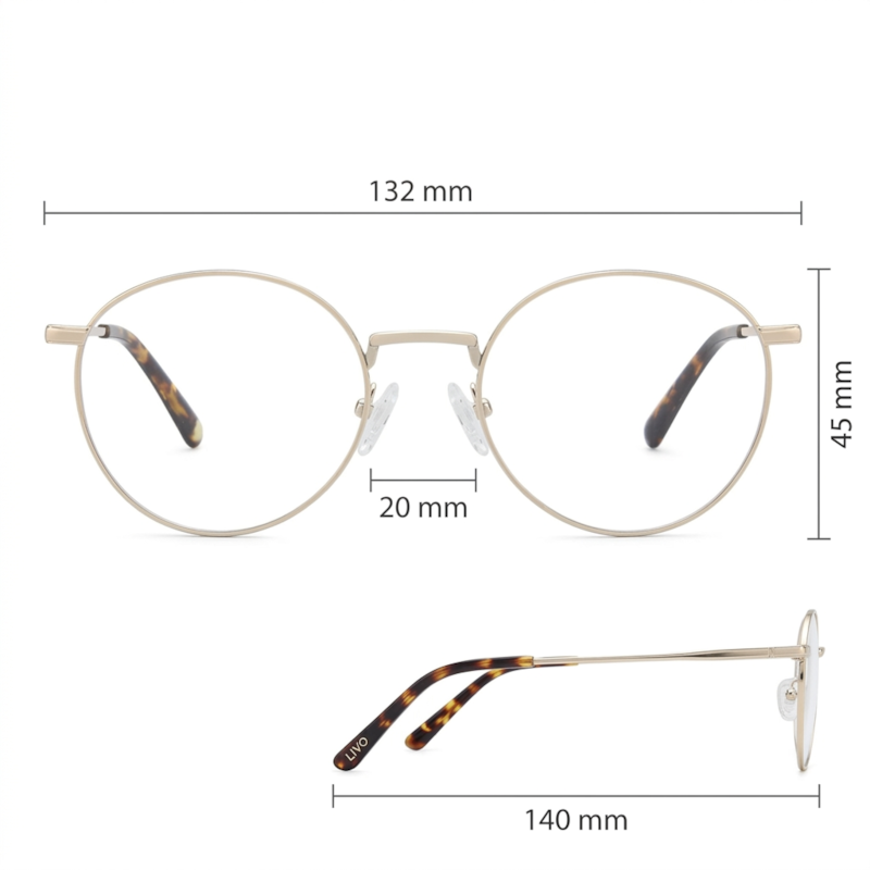 Dimensões Óculos Livo Martin - Ouro Brilho