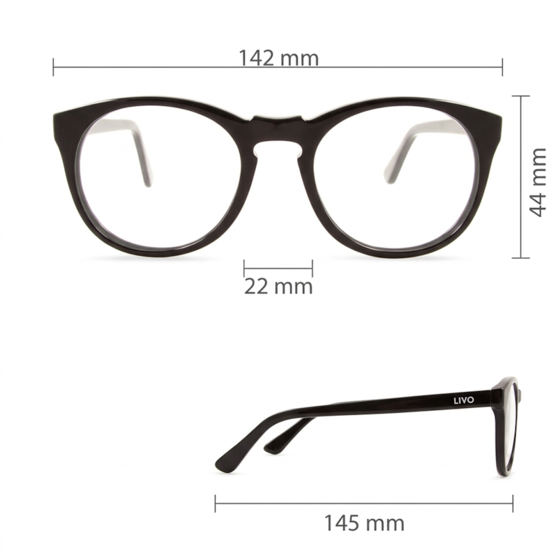 Dimensões Óculos Livo Miles - Preto