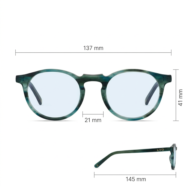 Dimensões Óculos Livo Fred - Verde Rajado