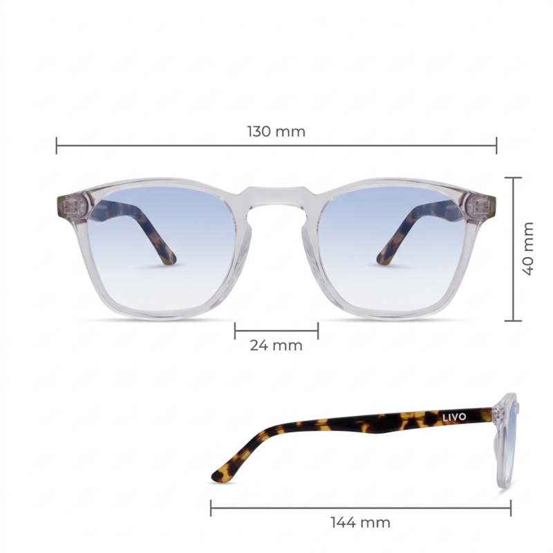 Dimensões Óculos Livo Joaquim - Cristal + Demi Amarelo