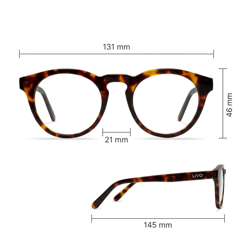 Dimensões Óculos Livo John - Demi Escuro