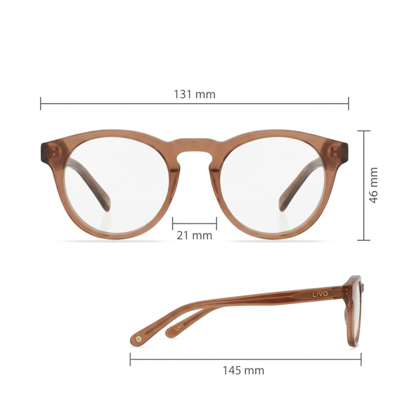 Dimensões Óculos Livo John - Marrom Cristal