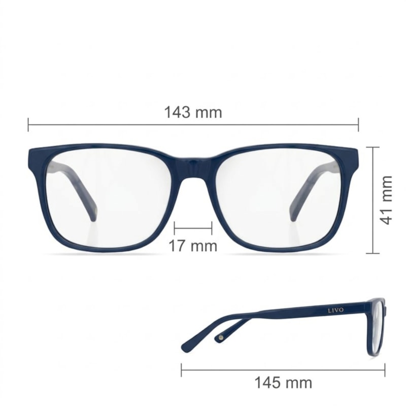 Dimensões Óculos Livo Mauricio - Azul Marinho