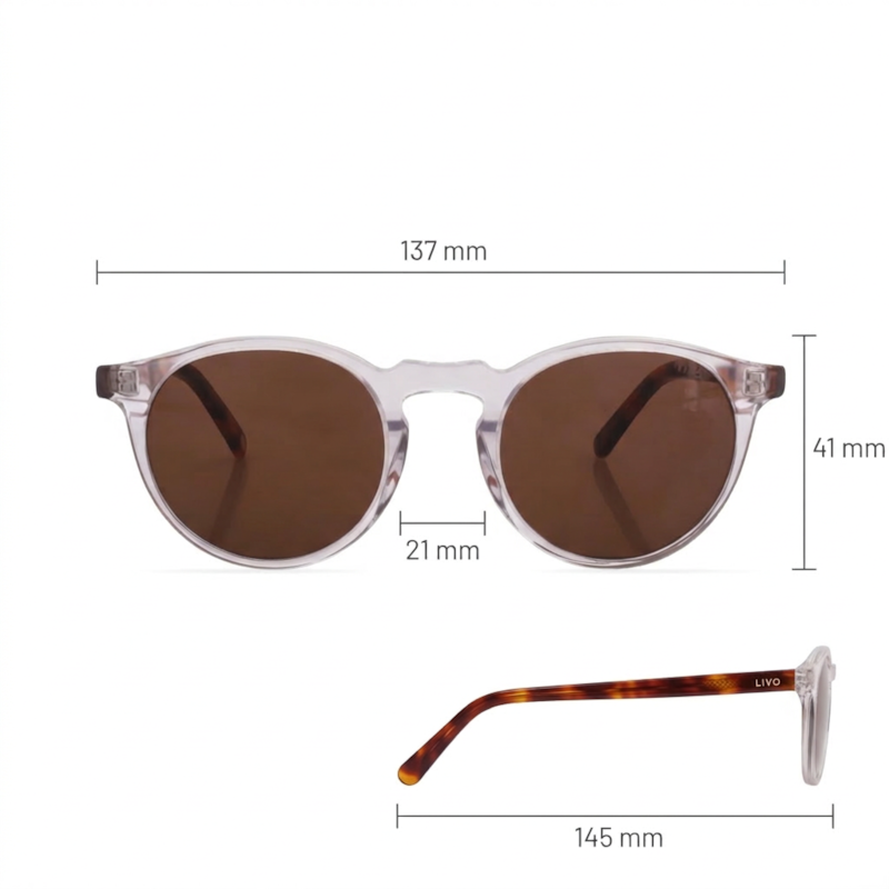 Dimensões Óculos Livo Fred - Cristal + Demi Ruivo