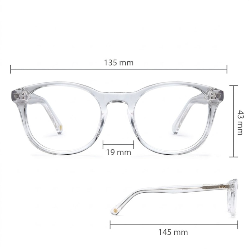 Dimensões Óculos Livo Art - Cristal
