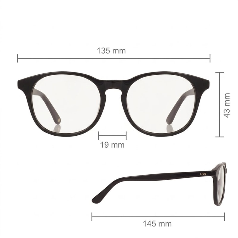 Dimensões Óculos Livo Art - Preto