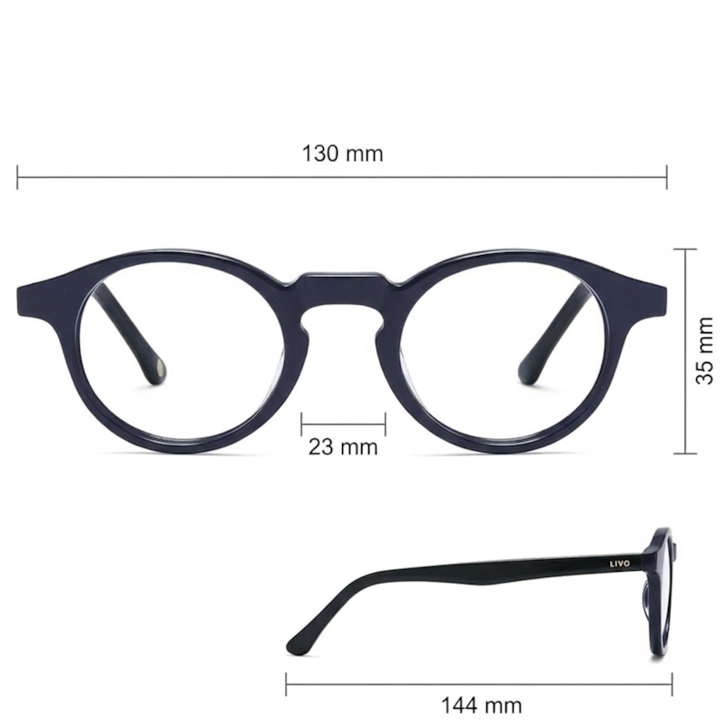 Dimensões Óculos Livo Chico - Azul + Preto