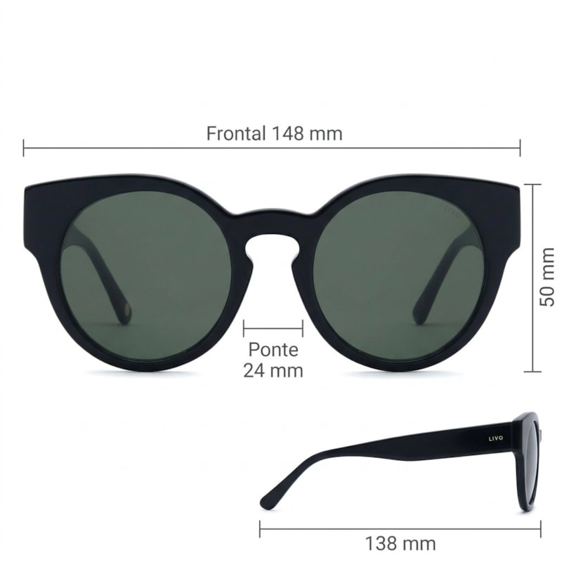 Dimensões Óculos Livo Leah - Preto