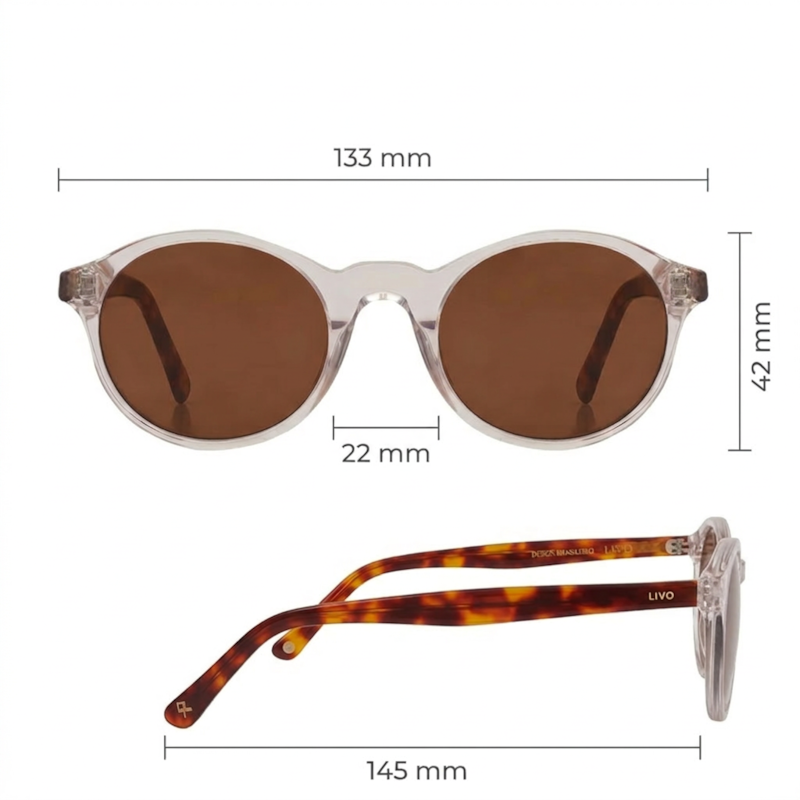 Dimensões Óculos Livo Octavio - Cristal + Demi Ruivo