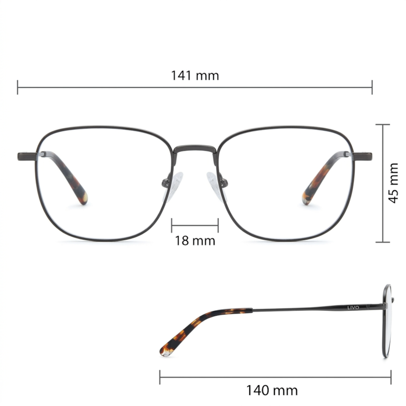 Dimensões Óculos Livo Max - Chumbo Brilho