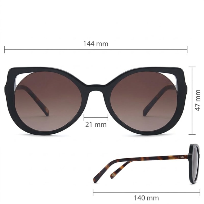 Dimensões Óculos Livo Wilma - Demi Classico + Preto