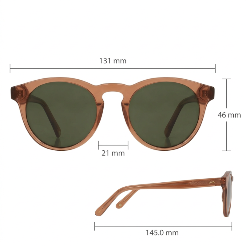 Dimensões Óculos Livo John - Ambar Cristal