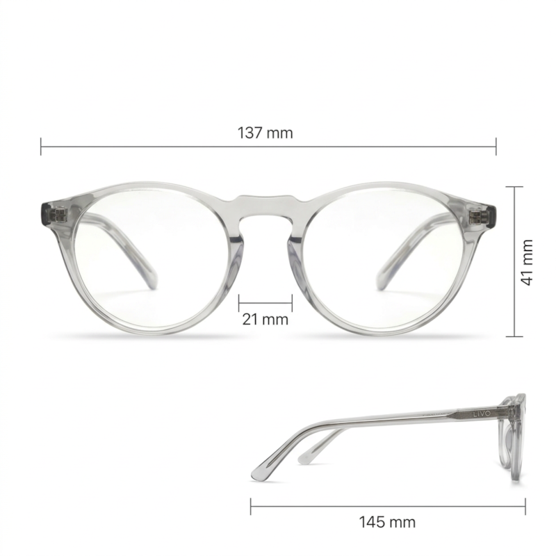 Dimensões Óculos Livo Fred - Cinza Cristal