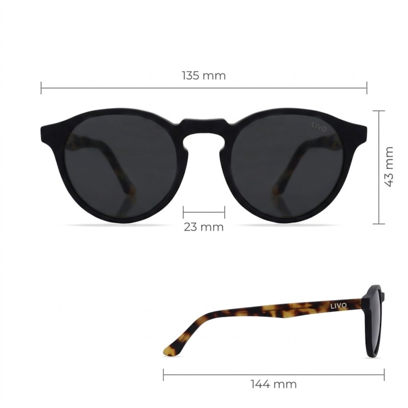 Dimensões Óculos Livo Armando - Preto + Demi Amarelo