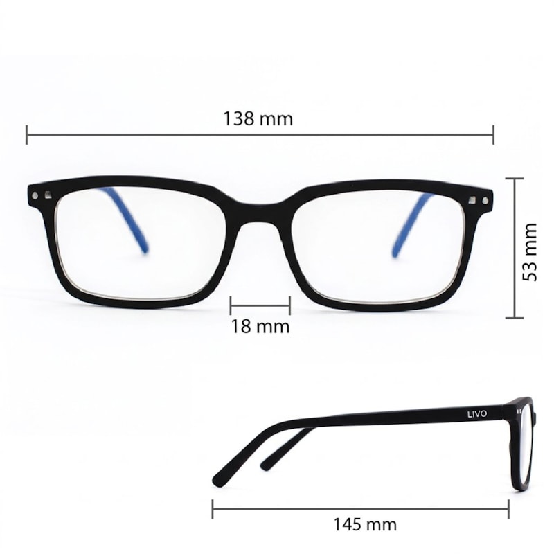 Dimensões Óculos Livo San Diego - Preto Fosco