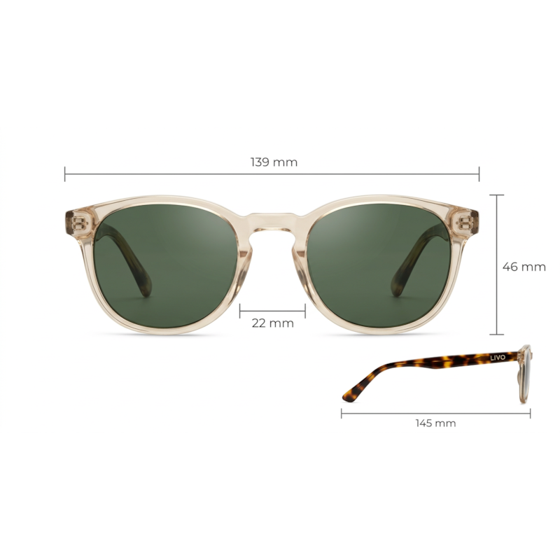 Dimensões Óculos Livo Noah - Champagne + Demi Ruivo