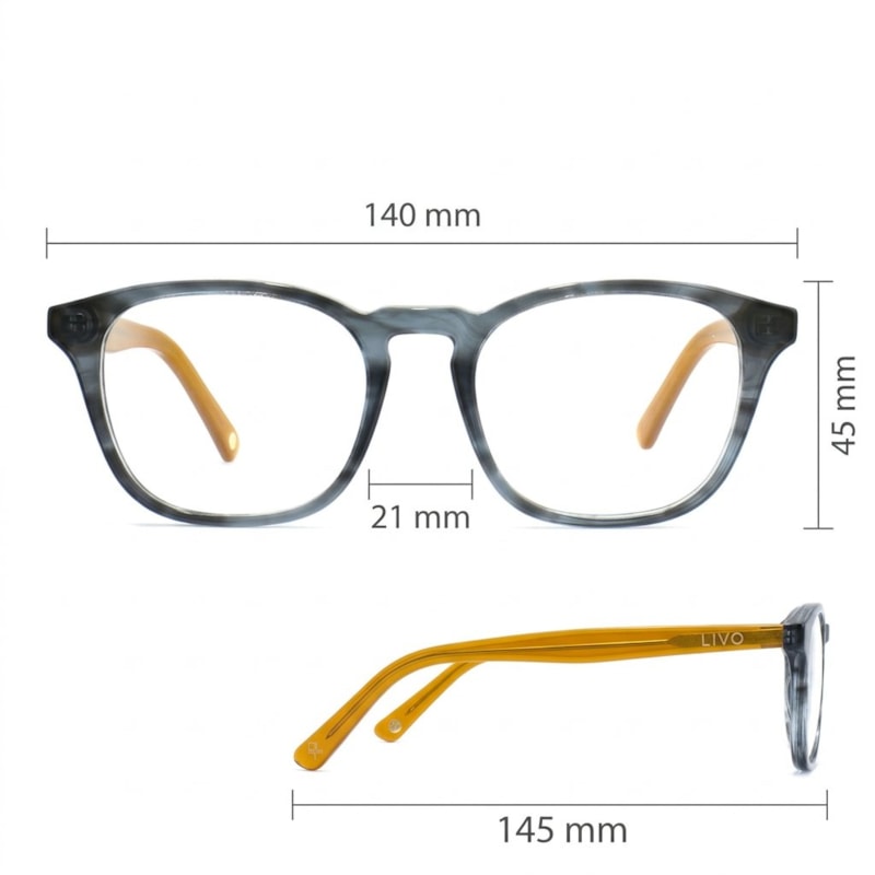 Dimensões Óculos Livo Cesar - Preto Cristal + Caramelo