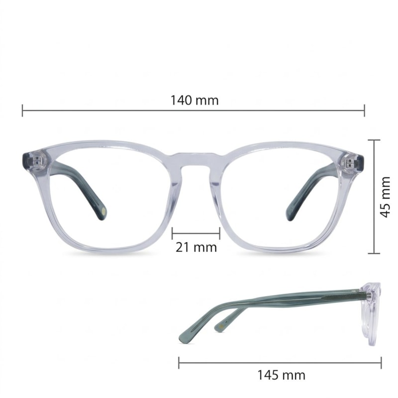 Dimensões Óculos Livo Cesar - Cristal + Verde Cristal