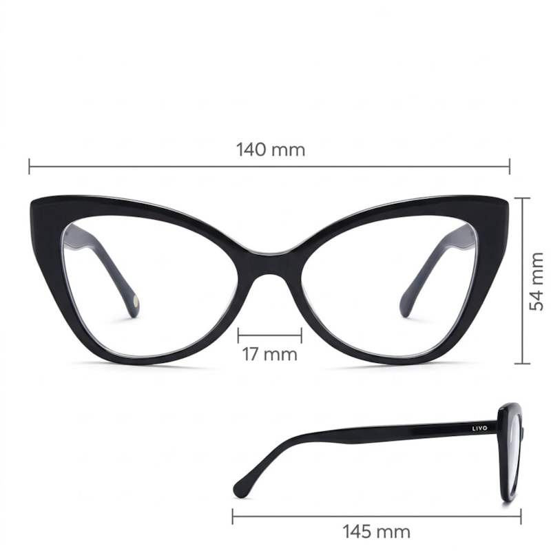 Dimensões Óculos Livo Beatriz - Preto