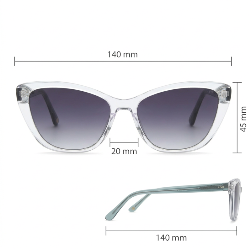 Dimensões Óculos Livo Lana - Cristal + Verde Cristal