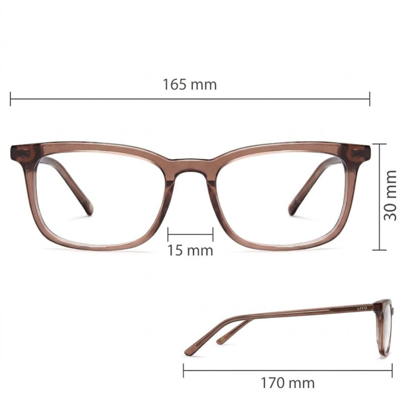 Dimensões Óculos Livo Billy - Marrom Cristal