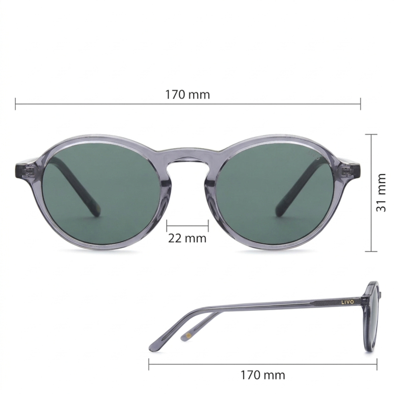 Dimensões Óculos Livo Gil - Cinza Escuro Cristal