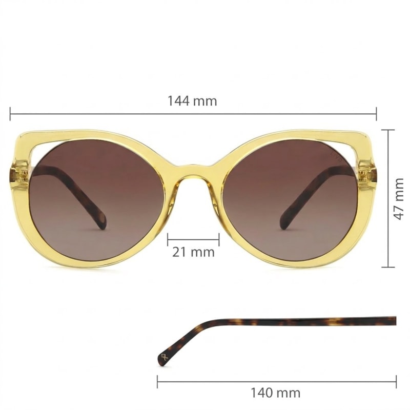 Dimensões Óculos Livo Wilma - Amarelo Cristal + Demi Clássico