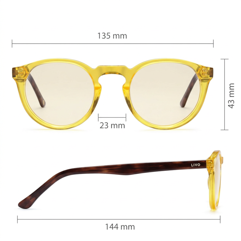 Dimensões Óculos Livo Armando - Amarelo Cristal + Marrom