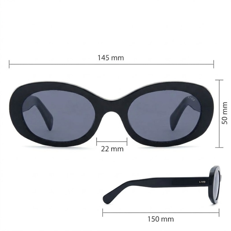 Dimensões Óculos Livo Nara - Preto