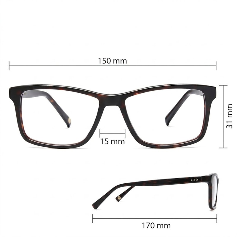 Dimensões Óculos Livo Igor - Demi Escuro