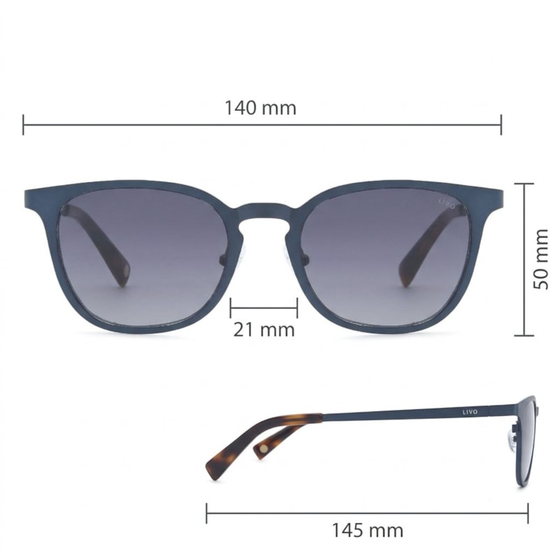 Dimensões Óculos Livo Marvin - Petróleo + Demi Classico