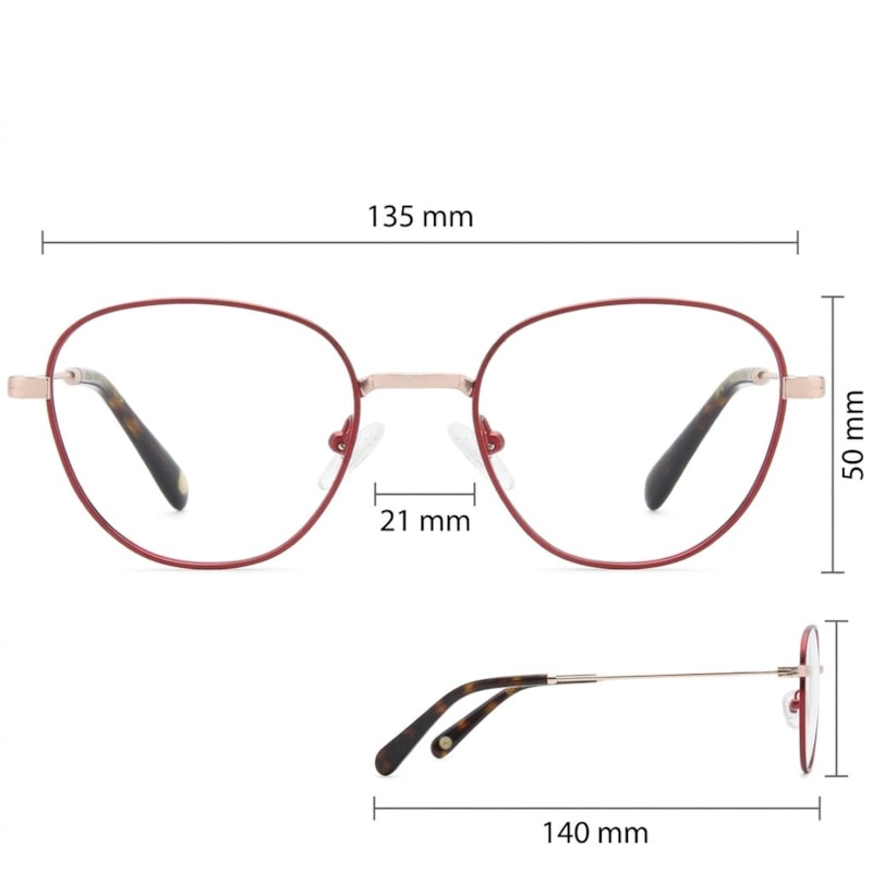 Dimensões Óculos Livo Miah - Vinho + Rose