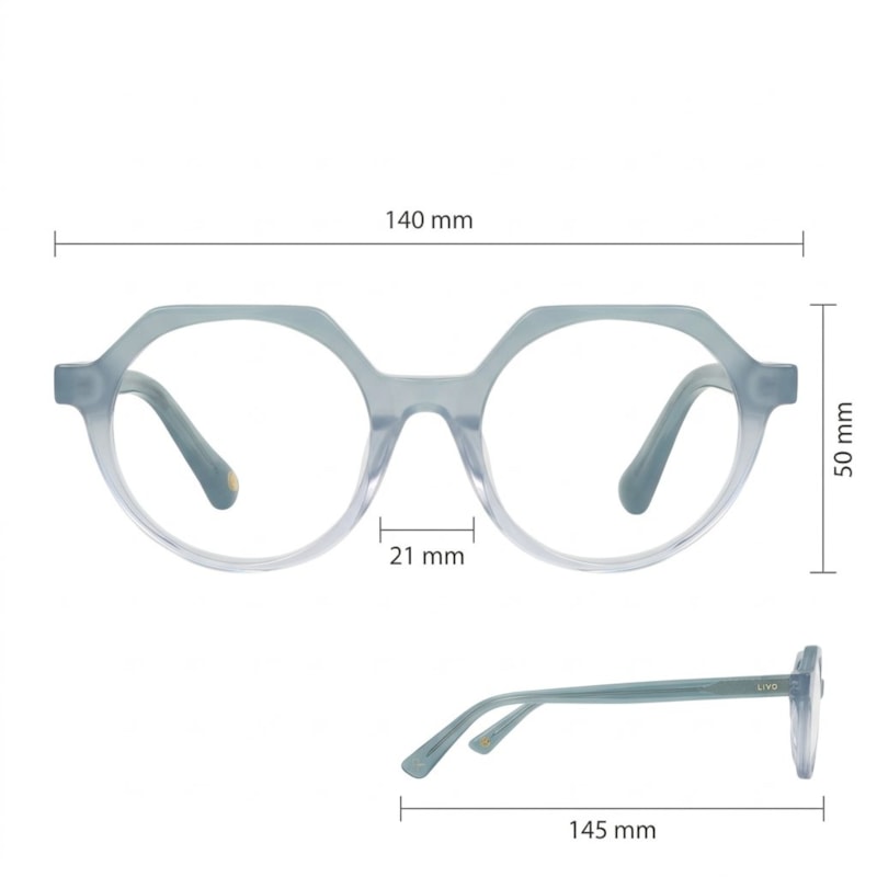 Dimensões Óculos Livo Paco - Cinza Degradê