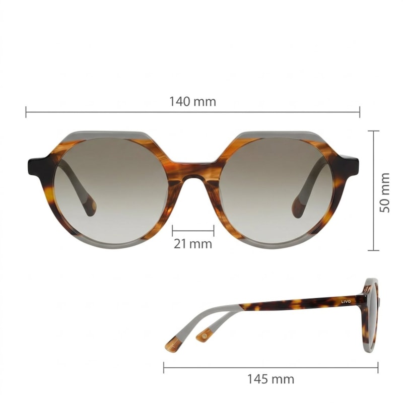 Dimensões Óculos Livo Paco - Demi Loiro + Cinza