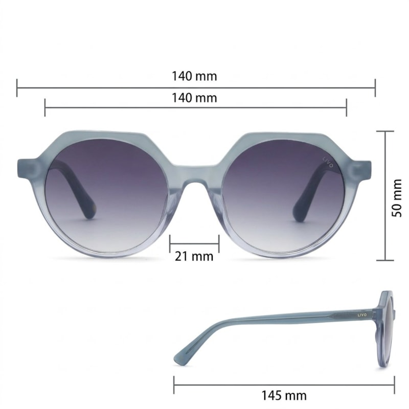 Dimensões Óculos Livo Paco - Cinza Degradê