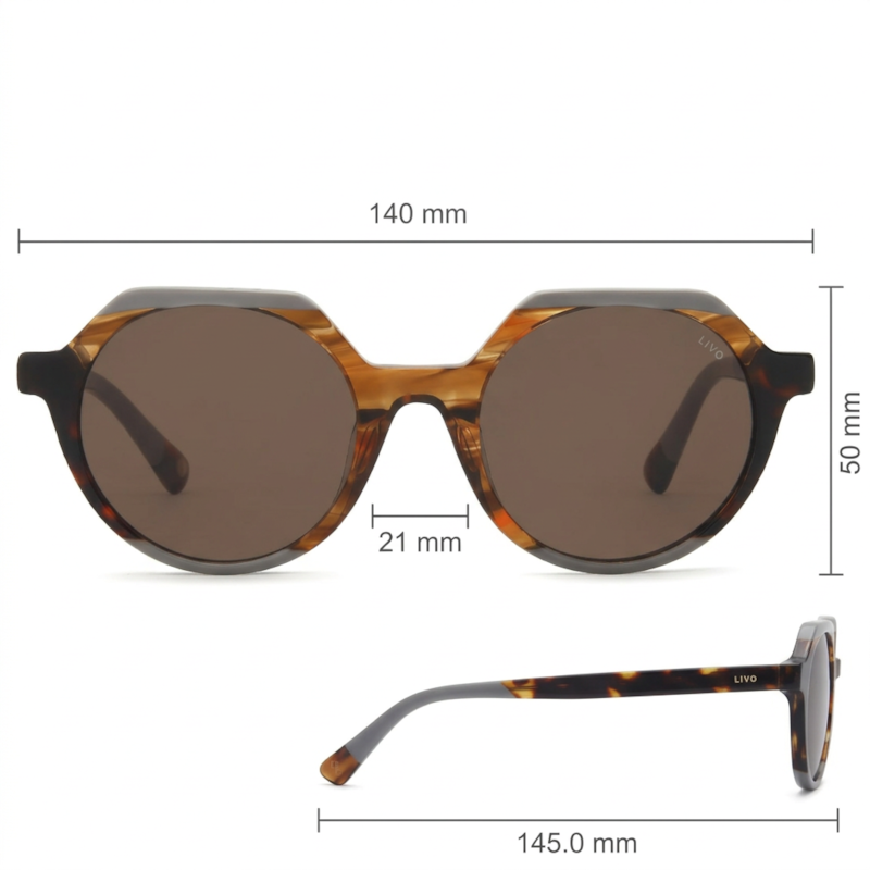 Dimensões Óculos Livo Paco - Demi Loiro + Cinza