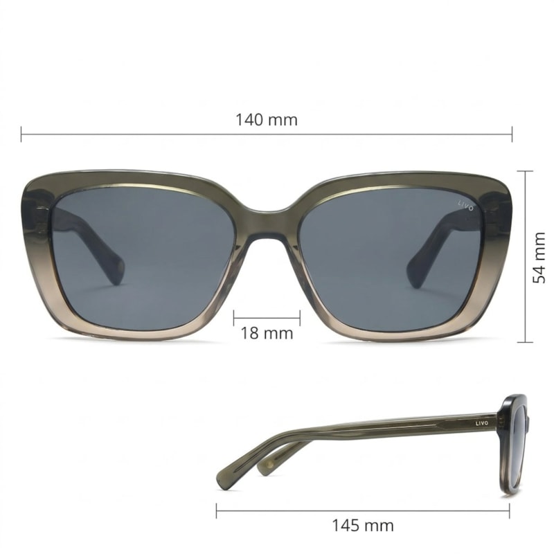Dimensões Óculos Livo Irina - Verde Degradê + Marrom