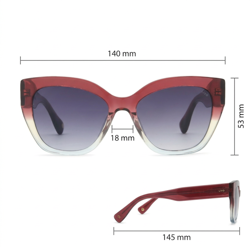 Dimensões Óculos Livo Dália - Marrom + Cinza Degradê