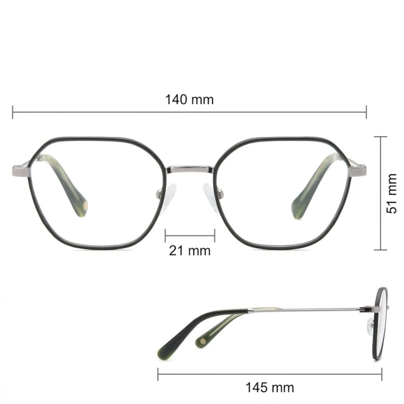 Dimensões Óculos Livo Alaíde - Chumbo + Verde