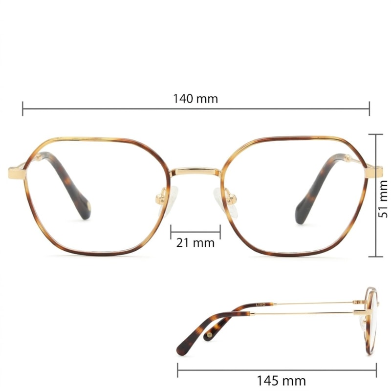 Dimensões Óculos Livo Alaíde - Ouro + Demi Classico