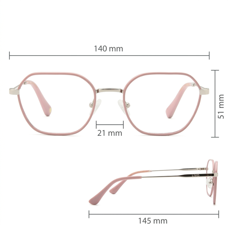 Dimensões Óculos Livo Alaíde - Prata + Rosa