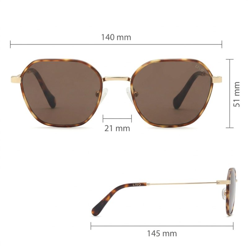 Dimensões Óculos Livo Alaíde - Ouro + Demi Classico