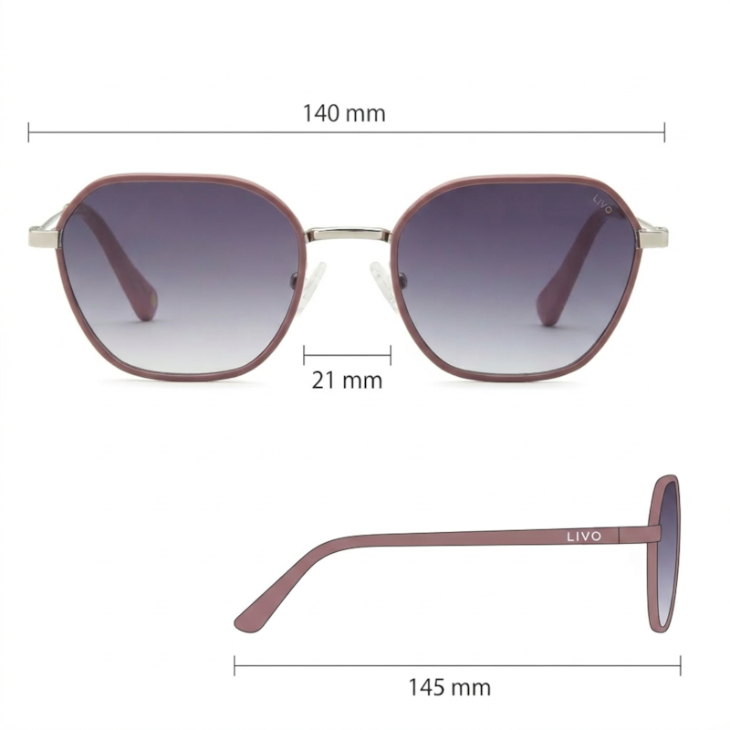 Dimensões Óculos Livo Alaíde - Prata + Rosa