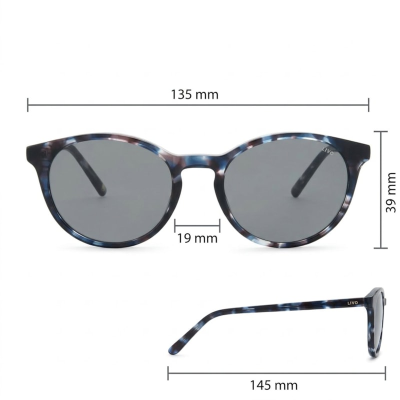 Dimensões Óculos Livo Rui - Demi Cinza Azulado