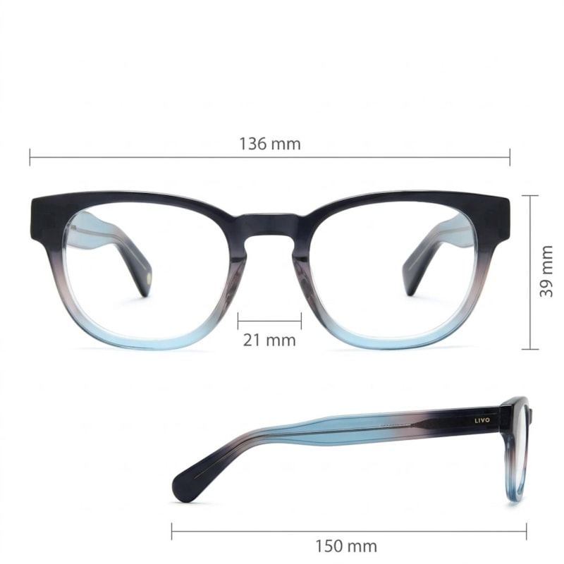 Dimensões Óculos Livo Sasha - Marrom + Azul Degradê