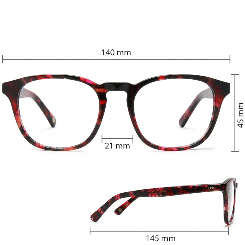 Dimensões Óculos Livo Cesar - Demi Rajado Vermelho