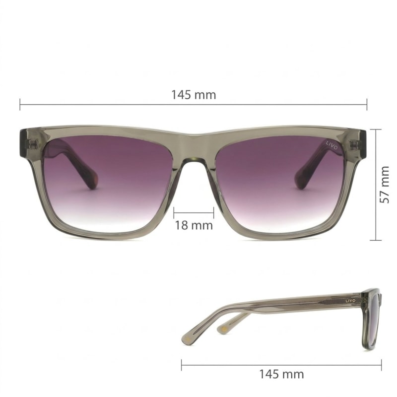 Dimensões Óculos Livo Samuel - Verde Cristal + Cinza Cristal