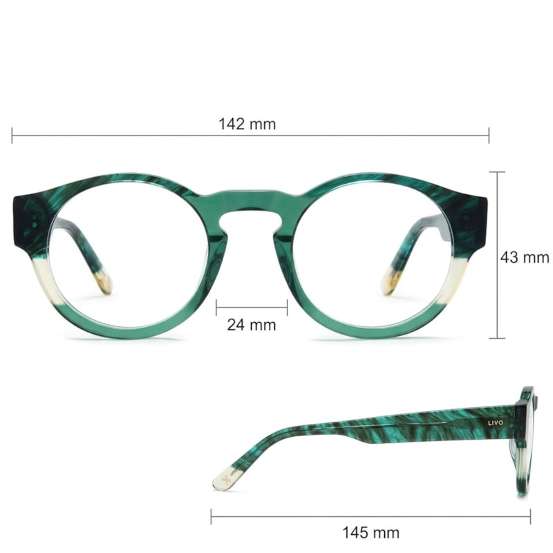 Dimensões Óculos Livo Jules - Verde + Demi Verde